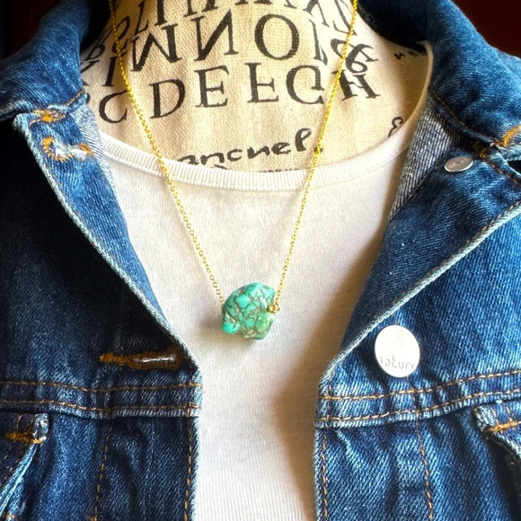 Turquoise nugget and Vermeil gold 925 stamped delicate pendant necklace - Picture 1 of 7